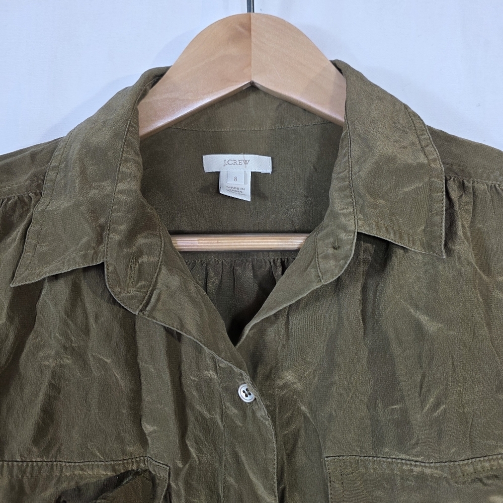 J. Crew Olive  silk Button Down Shirt - Picture 9 of 10